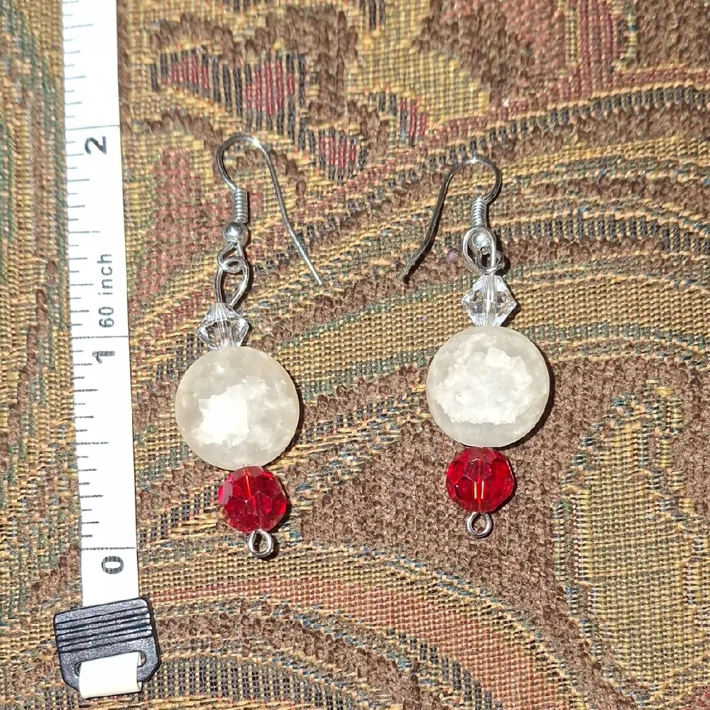 Elegant Red and White Beaded Earrings